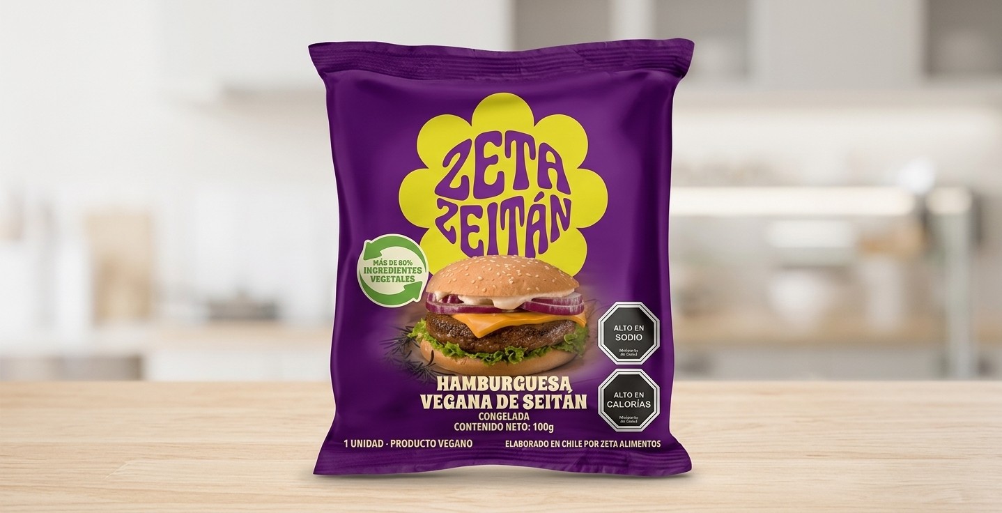 Envase de Hamburguesa Vegana de Seitán Zeta, 100 g, congelada